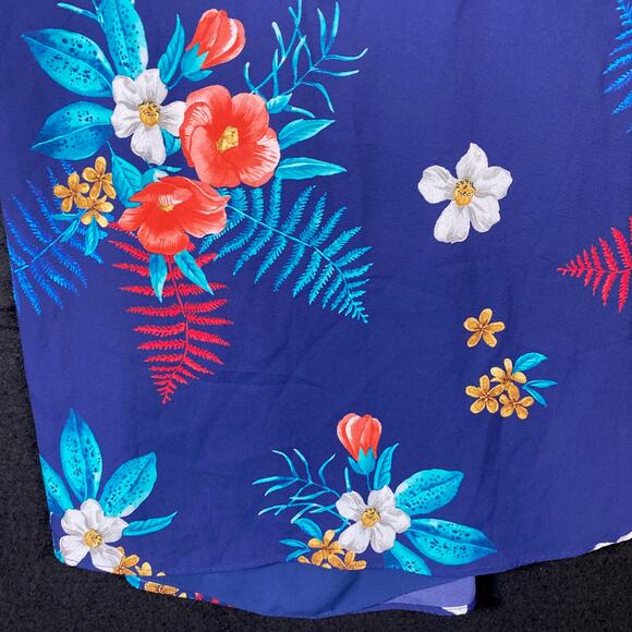 Express Womens Blouse Blue Floral V Neck Tank Racerback Flowy Stretch XS - Picture 3 of 10